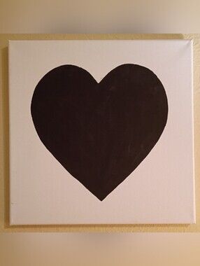 Handpainted Black Heart Canvas Wall Art 12x12 Signed Acrylic Painting